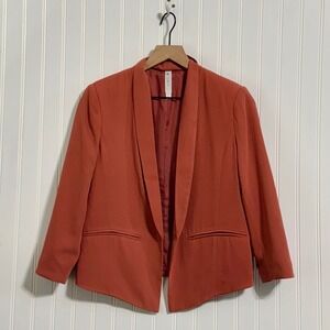 Mural Blazer S Terracotta Rust Open Front Shawl Collar Professional Office Siren